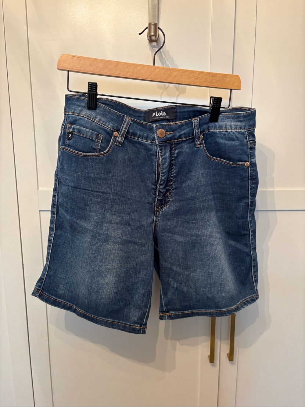 Lois Dark Blue Mid-Length Denim Shorts for Women